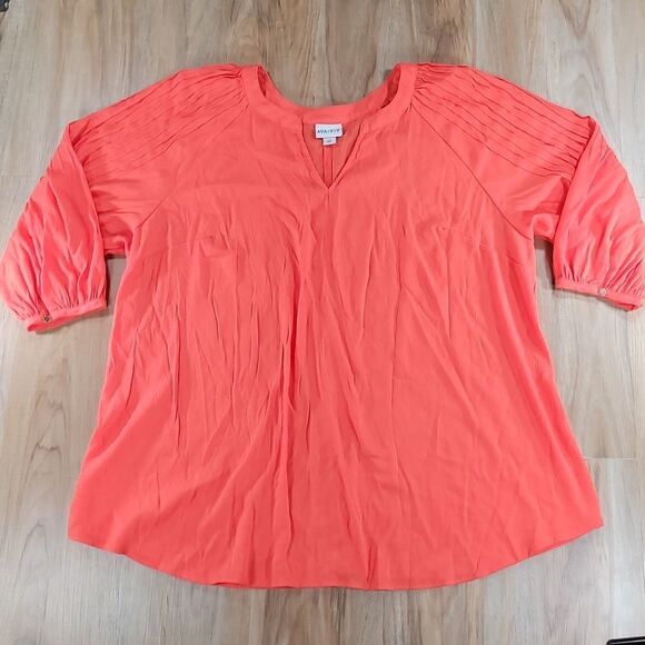 🔹️Ava & Viv Orange Gauzy Vneck Blouse w/Mandarin Collar 3X - Picture 1 of 9